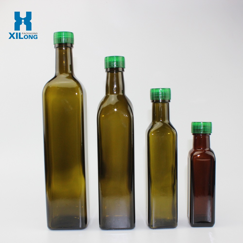 Square 750ml 500ml Olive Green Oil Glass Bottle 